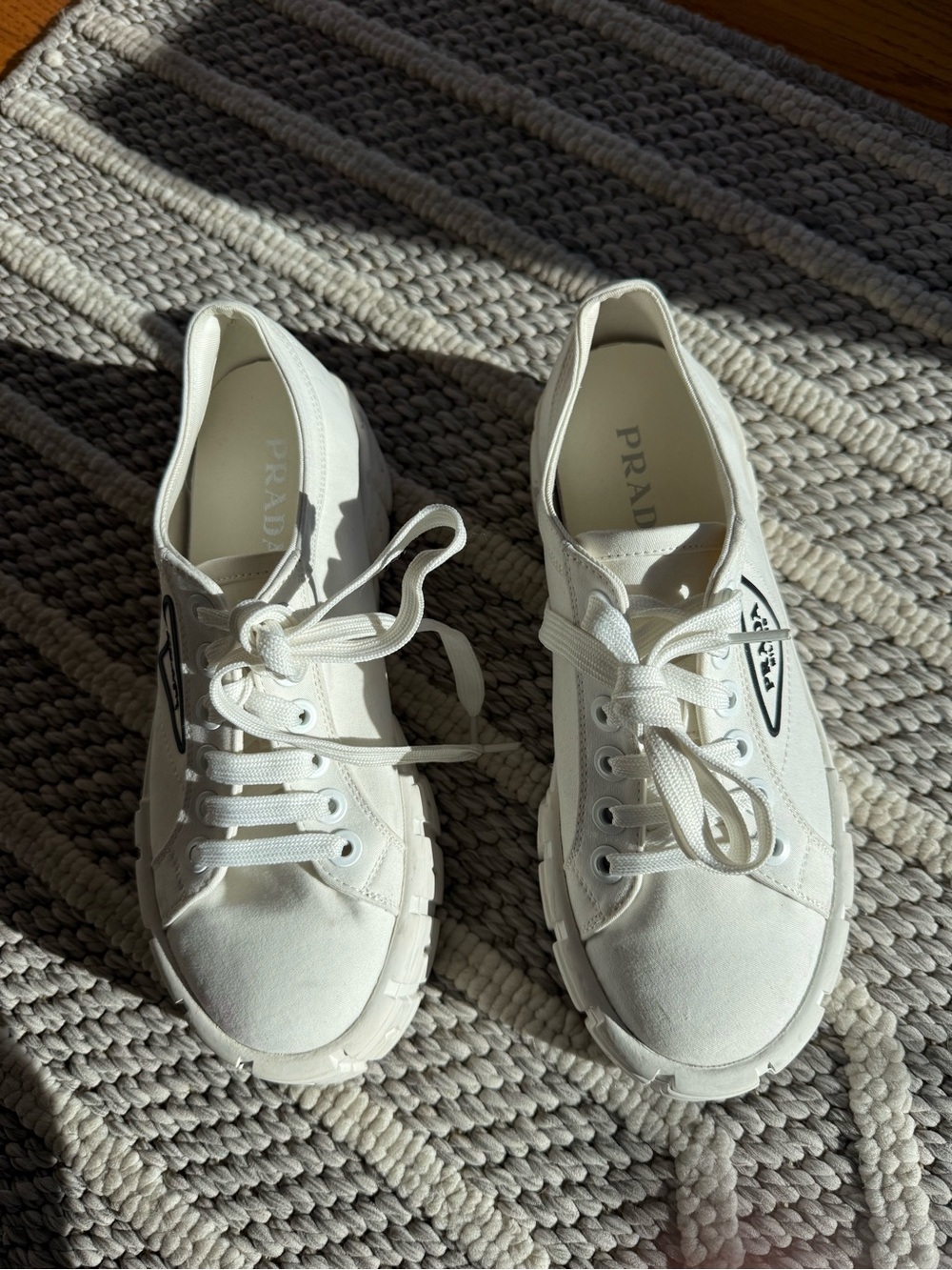 Prada White Platform Canvas Low-Top Sneakers - Picture 3 of 4